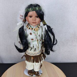Cathay Collection Porcelain Doll In Box - Native American Outfit